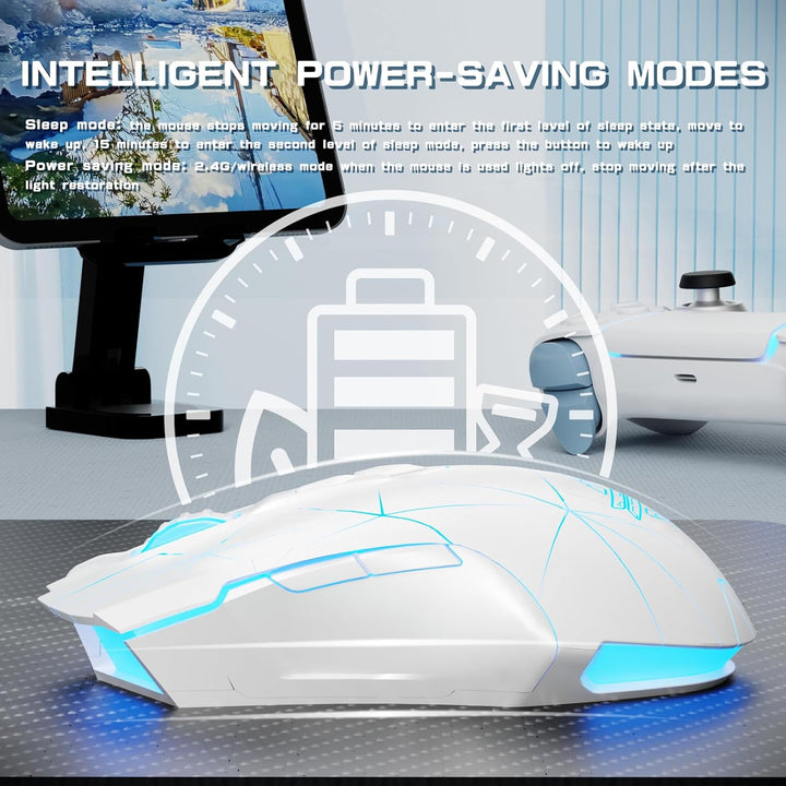 AJ52PRO Wireless Gaming Maus, 10K DPI Sensor, Tri Mode, kabellos - RF2.4G/BT5.0/USB Wired, Rainbow B