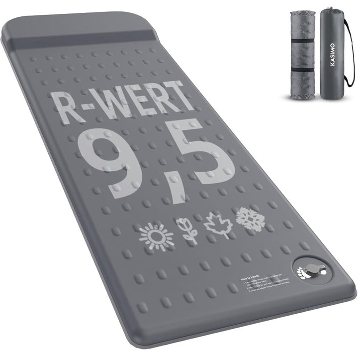 KASIMO Isomatte Selbstaufblasend Camping Matratze, R-Wert 9,5 Ultra-Dicke Memory-Foam Schlafmatte mi