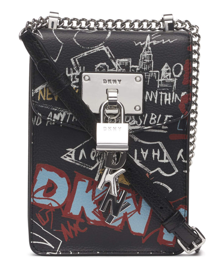 DKNY Damen Elissa N/S Phone Cr Umhängetasche, Einheitsgrösse Schwarzer Graffiti, Schwarzer Graffiti