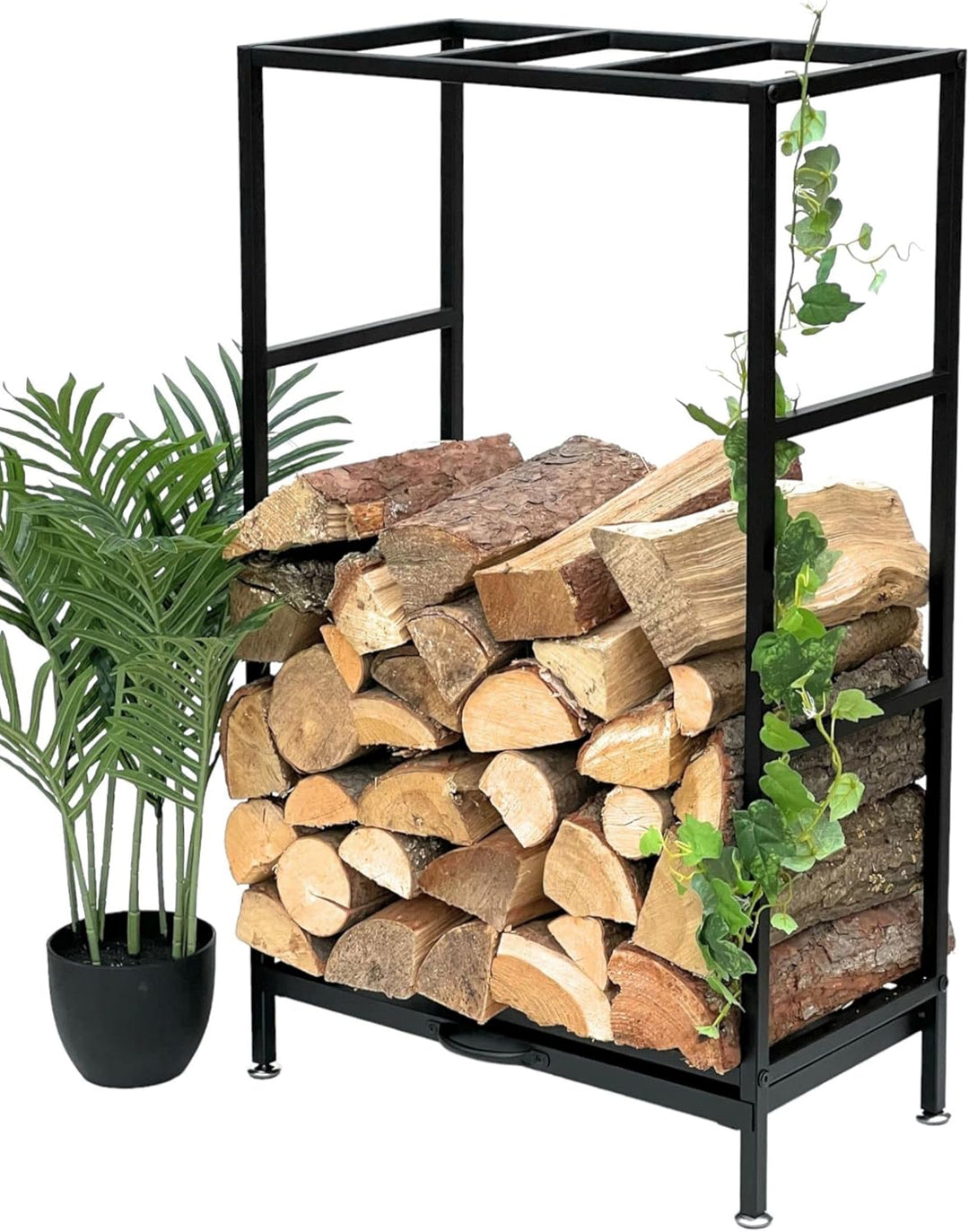 DanDiBo Kaminholzregal Innen Metall Schwarz Kaminholzständer 80 cm mit Schublade 96356 Holzkorb Kami