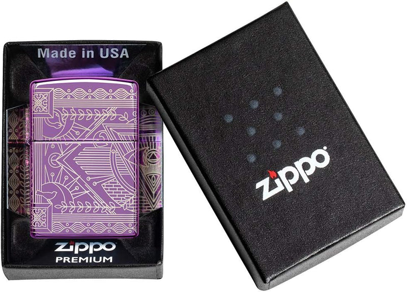 ZIPPO – Sturmfeuerzeug, Hyper Pastiche, 360° Laser Engraved, High Polish Purple, nachfüllbar, in hoc