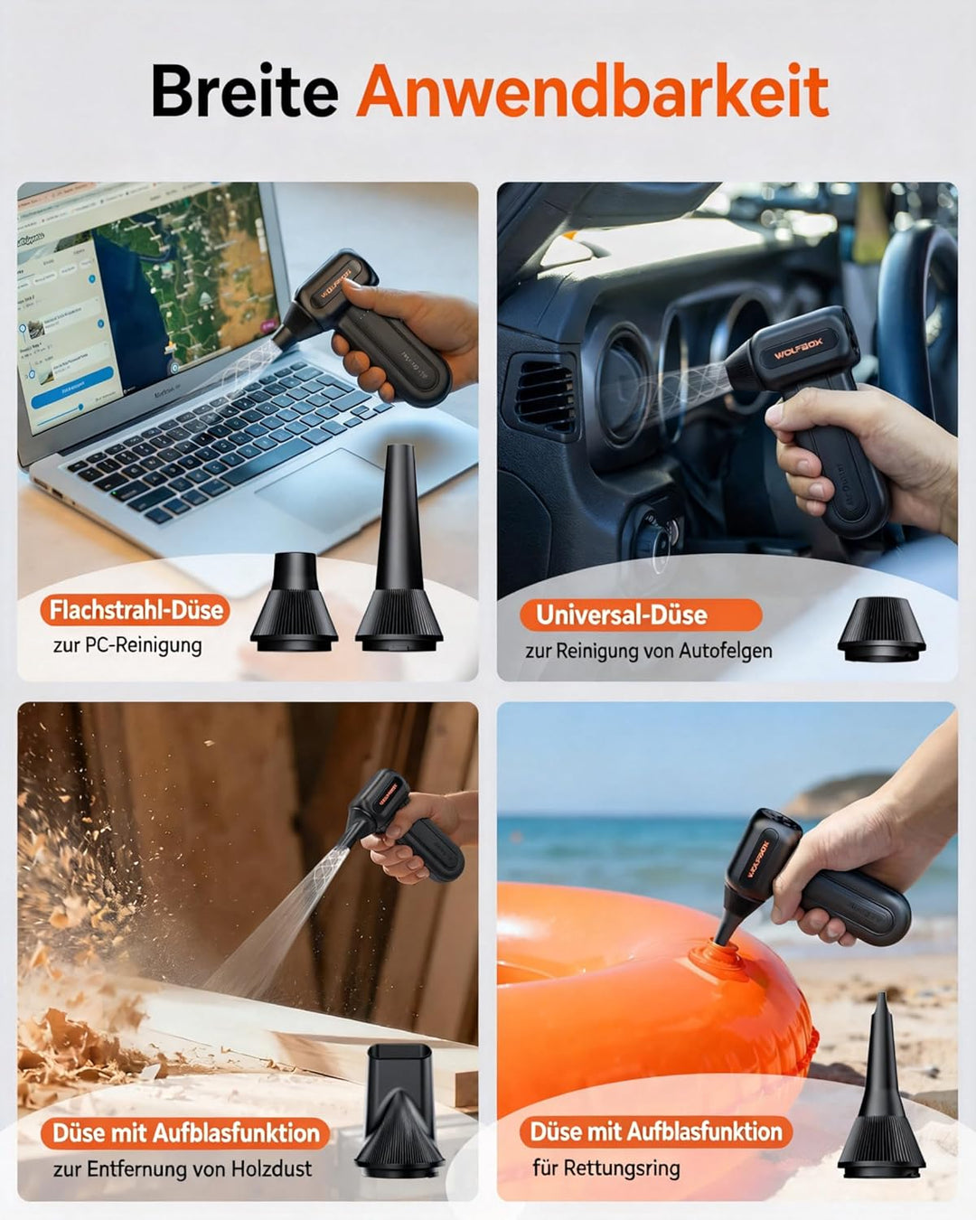 WOLFBOX MF60 Elektrische Staubgebläse 110000 RPM, Druckluftspray Alternative, Kabelloser Air Duster