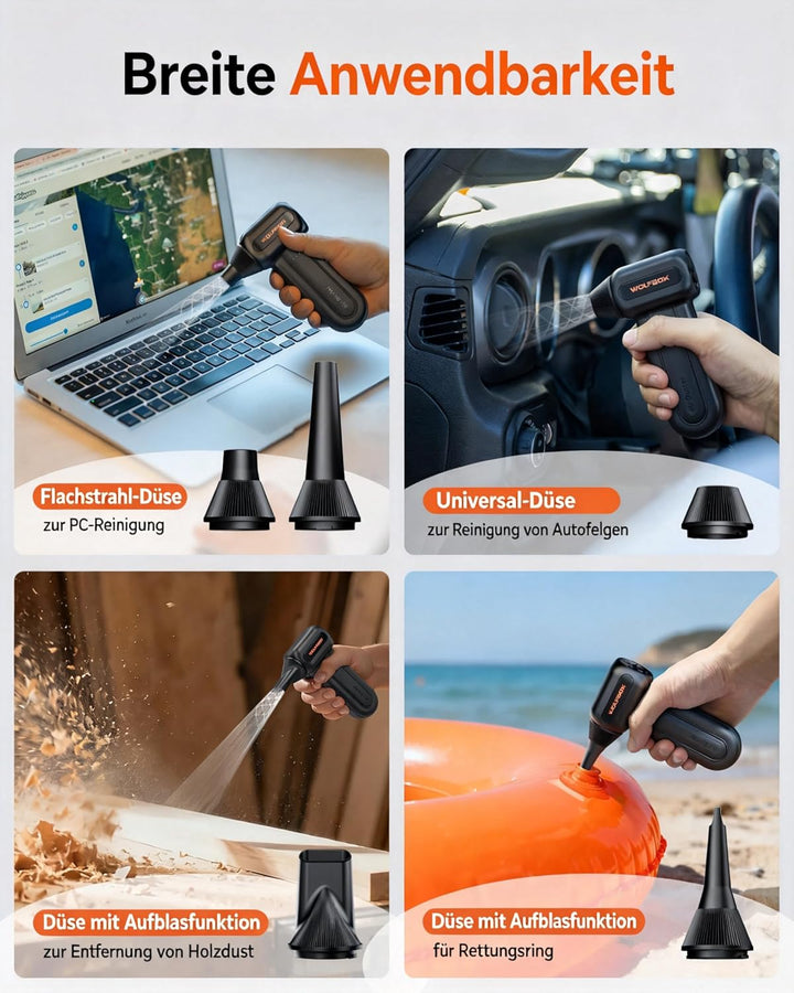 WOLFBOX MF60 Elektrische Staubgebläse 110000 RPM, Druckluftspray Alternative, Kabelloser Air Duster