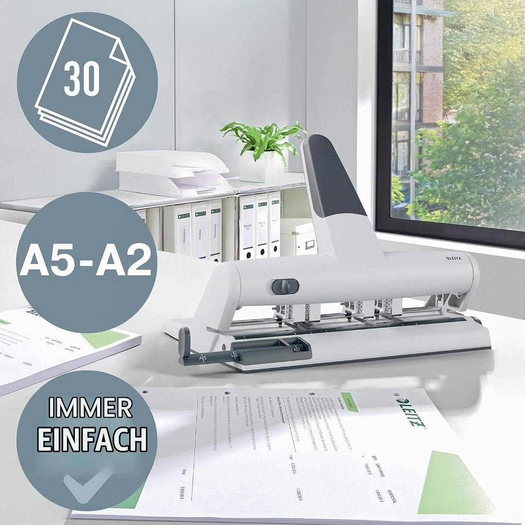 Leitz AKTO Variabler Mehrfachlocher aus Metall, Für 30 Blatt, Für bis zu 6 Löcher, Für einfaches Ein