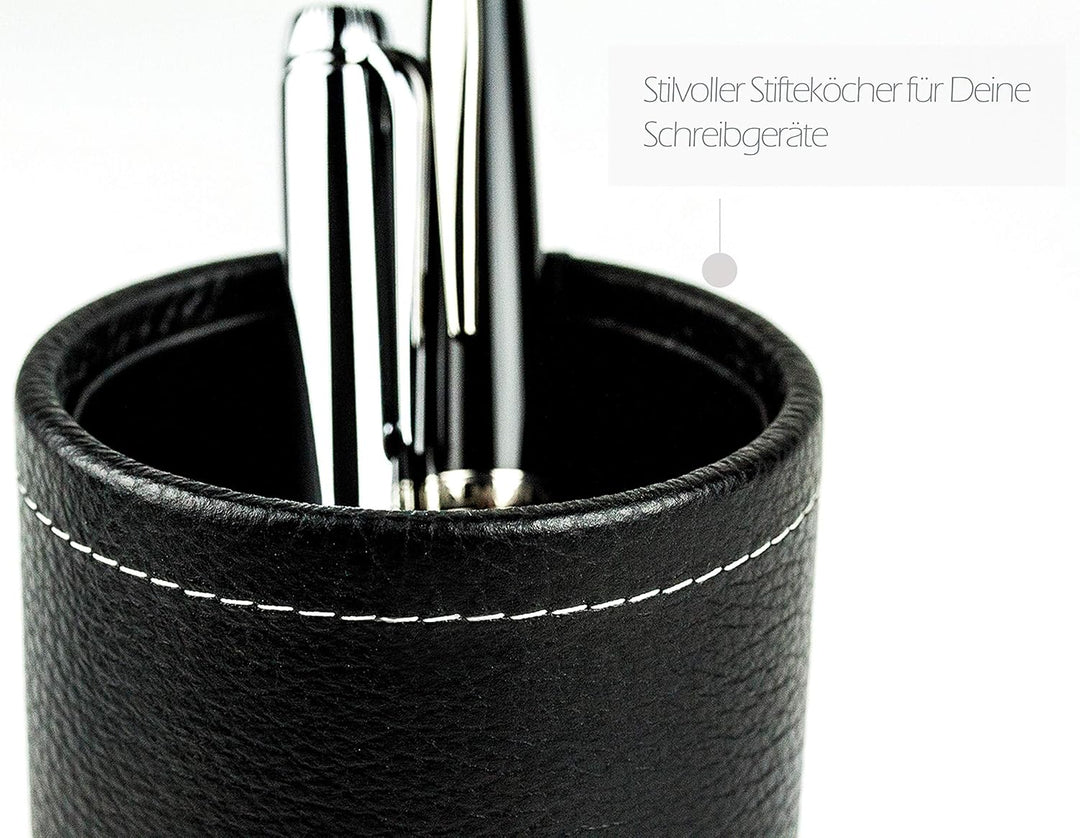 DELMON VARONE - Stifteköcher aus Soft Grain Leder schwarz, Echtleder Stiftebecher mit PU Innenverkle