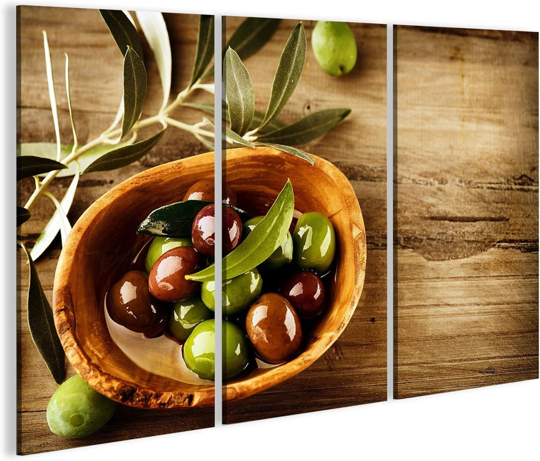 islandburner Bild auf Leinwand Oliven und Olivenöl Wandbild, Poster, Leinwandbild HTZ-3P 130x80cm -