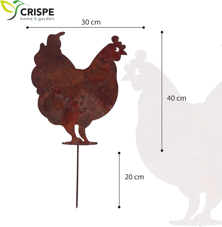 Crispe Gartenstecker Dekoration Edelrost - Huhn - Metall rostige Dekofigur - Höhe 40 cm, Huhn