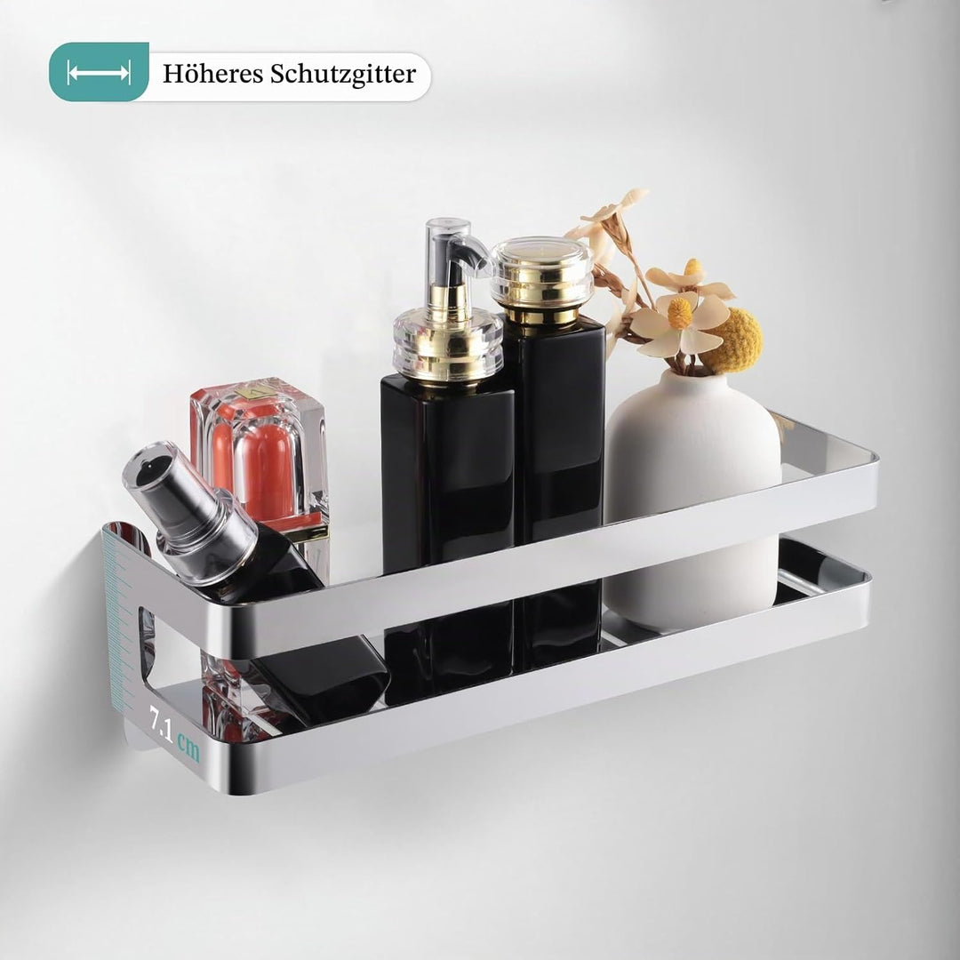 Duschablage Edelstahl Badezimmer Organizer, Duschregal mit Haken für Shampoo und Duschgel (Silber) (