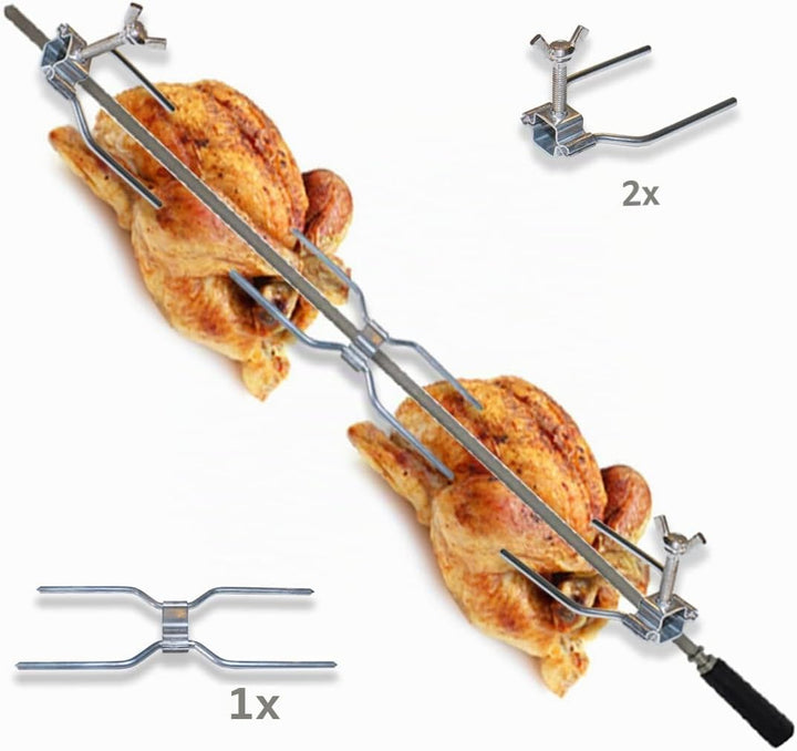 Grillspiess-Set für Hühnergrill, aus Stahl, Werkzeuggabel für professionelle Drehspiesse, Universal-