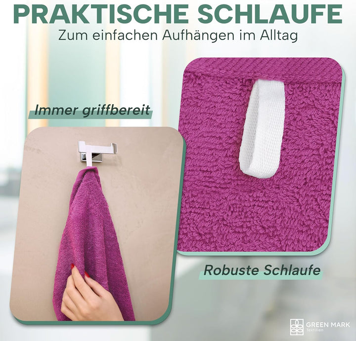 NatureMark NM-HT0701 8-er Spar-Pack Frottier Handtücher, 50 x 100 cm, Pink, Pink