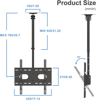 Suptek TV Deckenhalterung Für 26-65 Zoll LCD LED Plasma Flachbildschirme höhenverstellbar mit Neigun