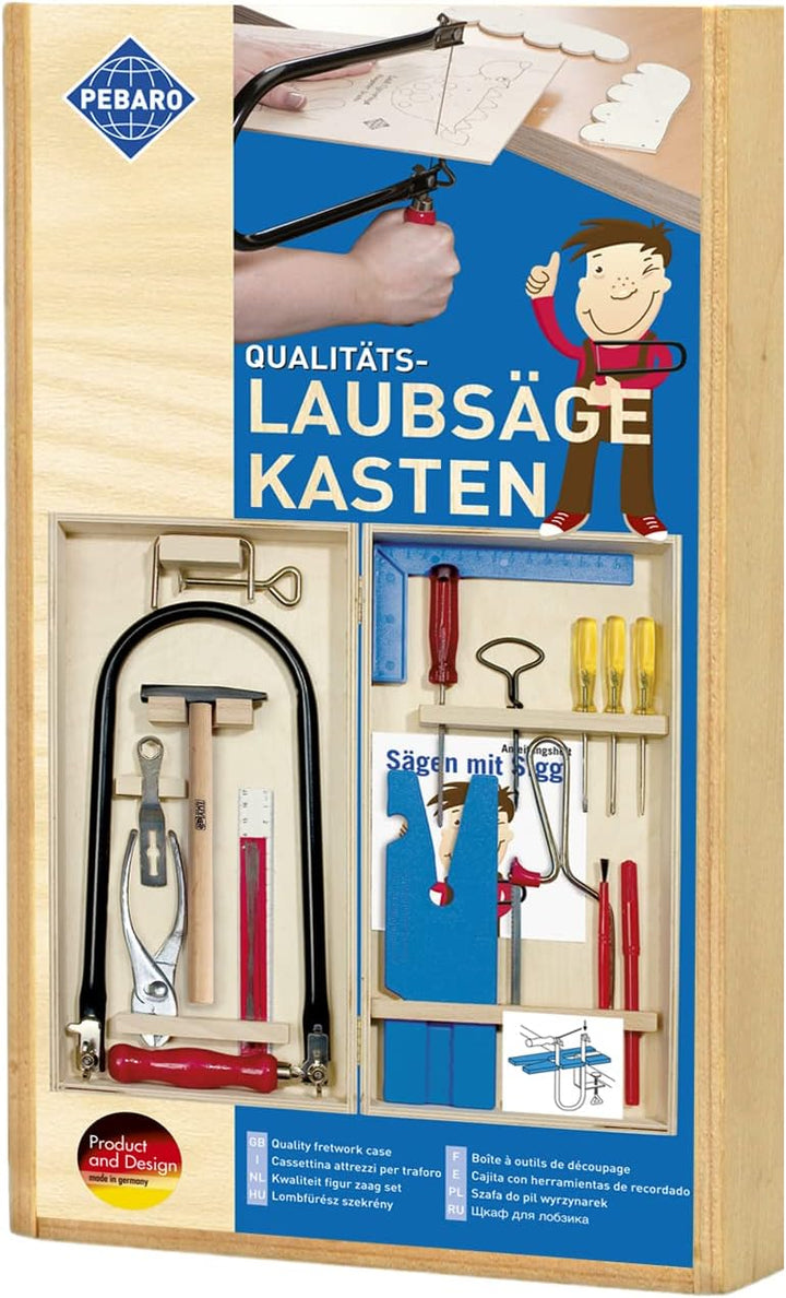 Pebaro 450 Laubsägeset im Holz-Klappkasten, 23 Teile, komplettes Set Schreinerkasten, Holzkasten, pl