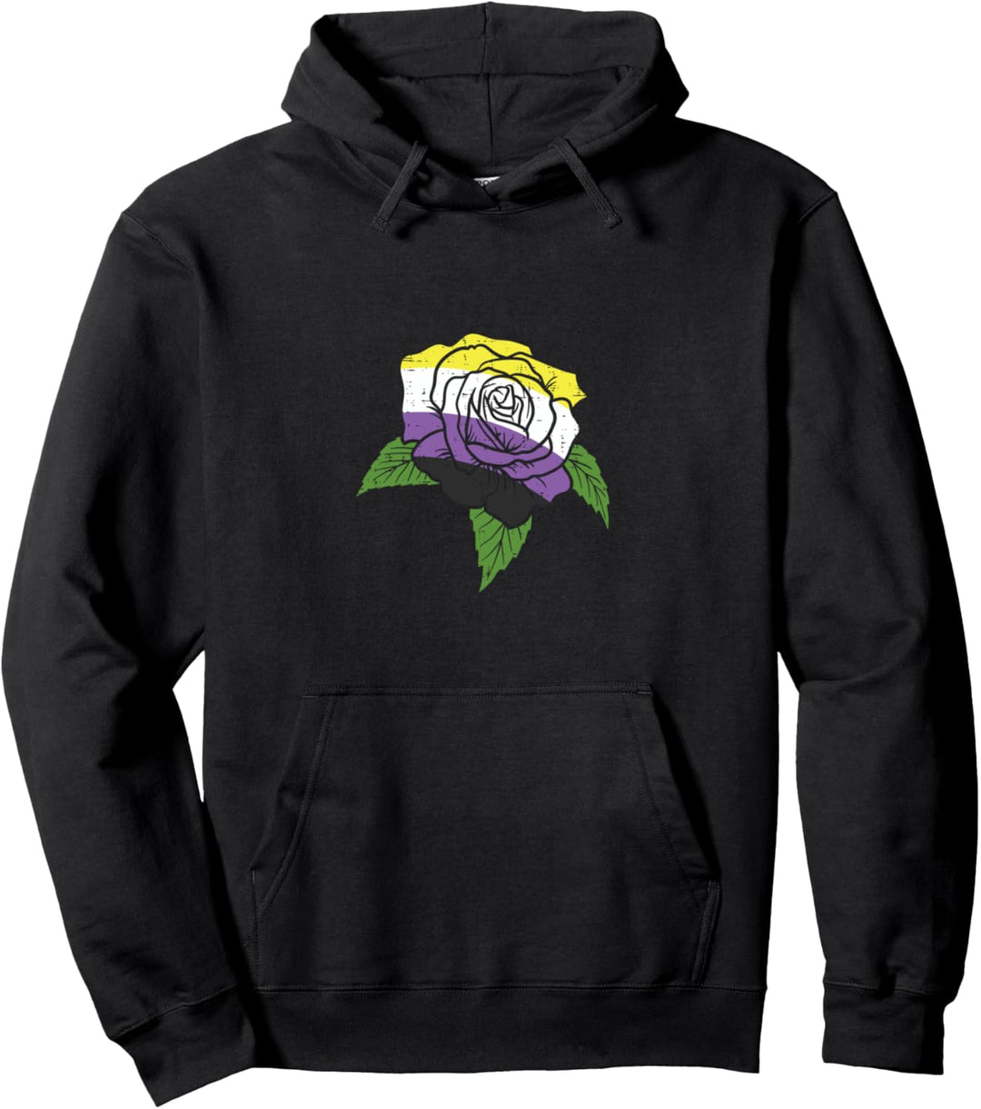 Pocket Rose Flower LGBTQ Non-Binary Genderqueer Enby NB Pullover Hoodie