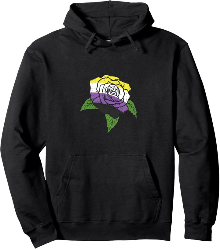 Pocket Rose Flower LGBTQ Non-Binary Genderqueer Enby NB Pullover Hoodie