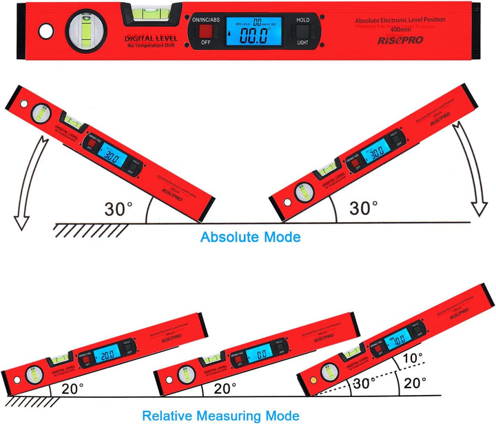 Neigungsmesser, RISEPRO Digitale Neigungsmesser Winkel Finder Gauge Spirit Level aufrecht Magnet 360