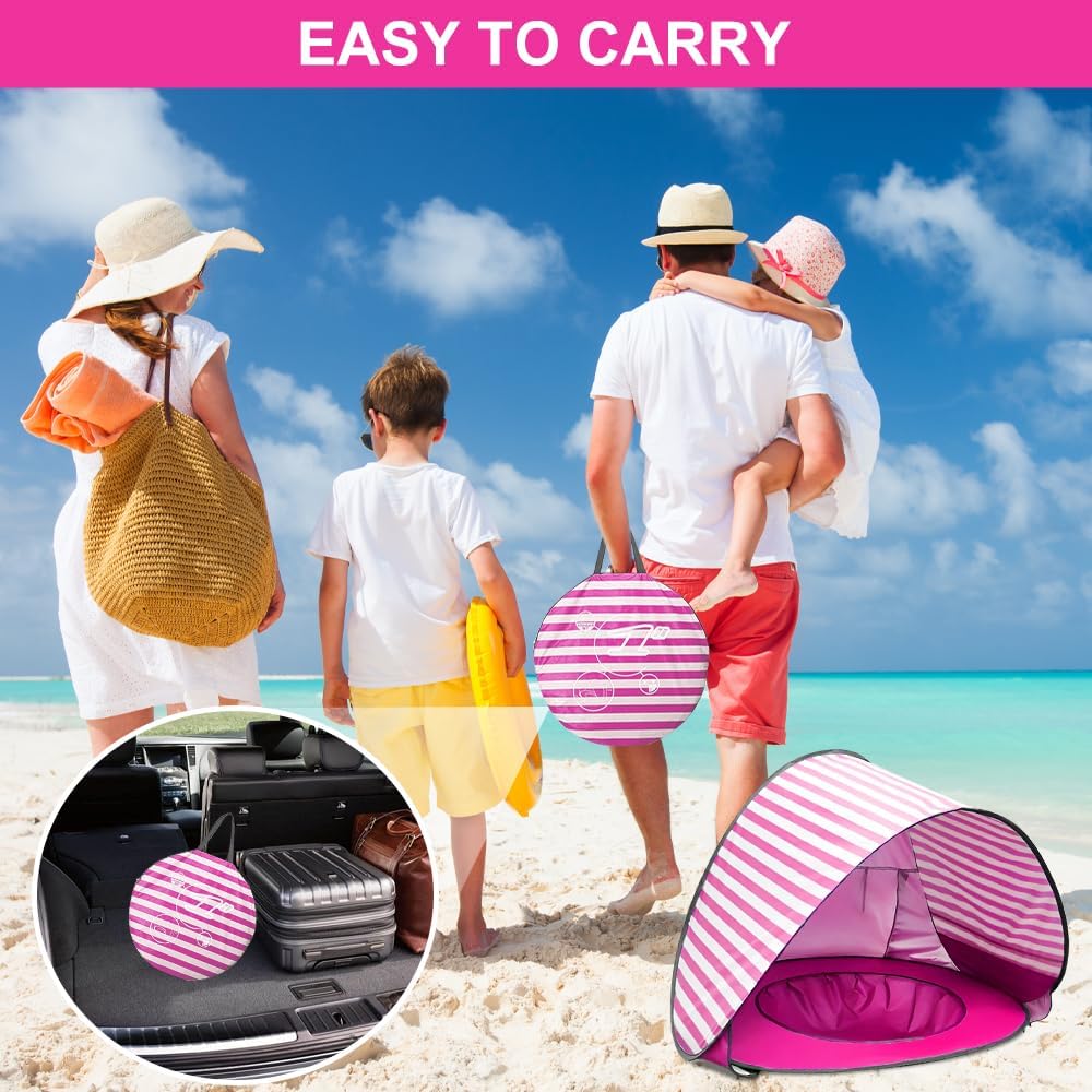 Strandmuschel Pop Up, Baby Strandmuschel mit Mini Pool, Baby Strand Zelt mit UV-Schutz 50+, Pop Up S