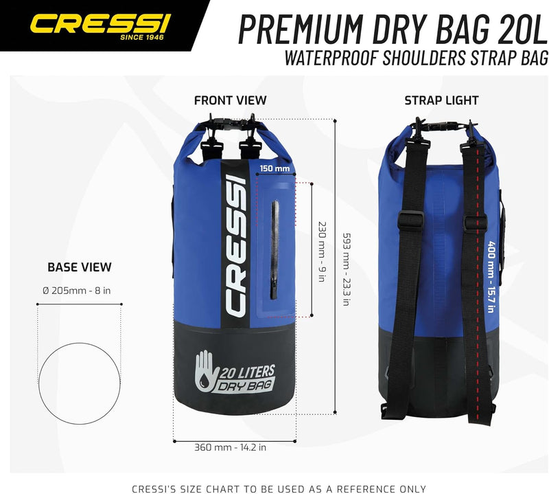 Cressi Unisex – Erwachsene Dry Bag Premium 20LT 20 L Schwarz/Blau/Bicolor, 20 L Schwarz/Blau/Bicolor