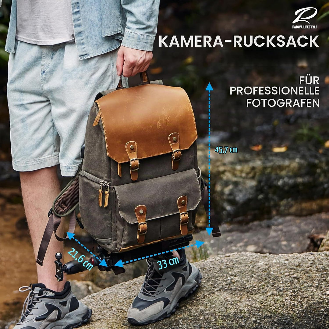 Padwa Lifestyle Kaffee Kamerarucksack - wetterfeste Kameratasche aus gewachstem Memory Canvas mit 16