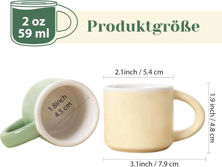 Espressotassen Mini Kaffeetassen Set 4 x 43 ml, Dickwandige Espressotassen mit Henkel für Mokka, Kaf