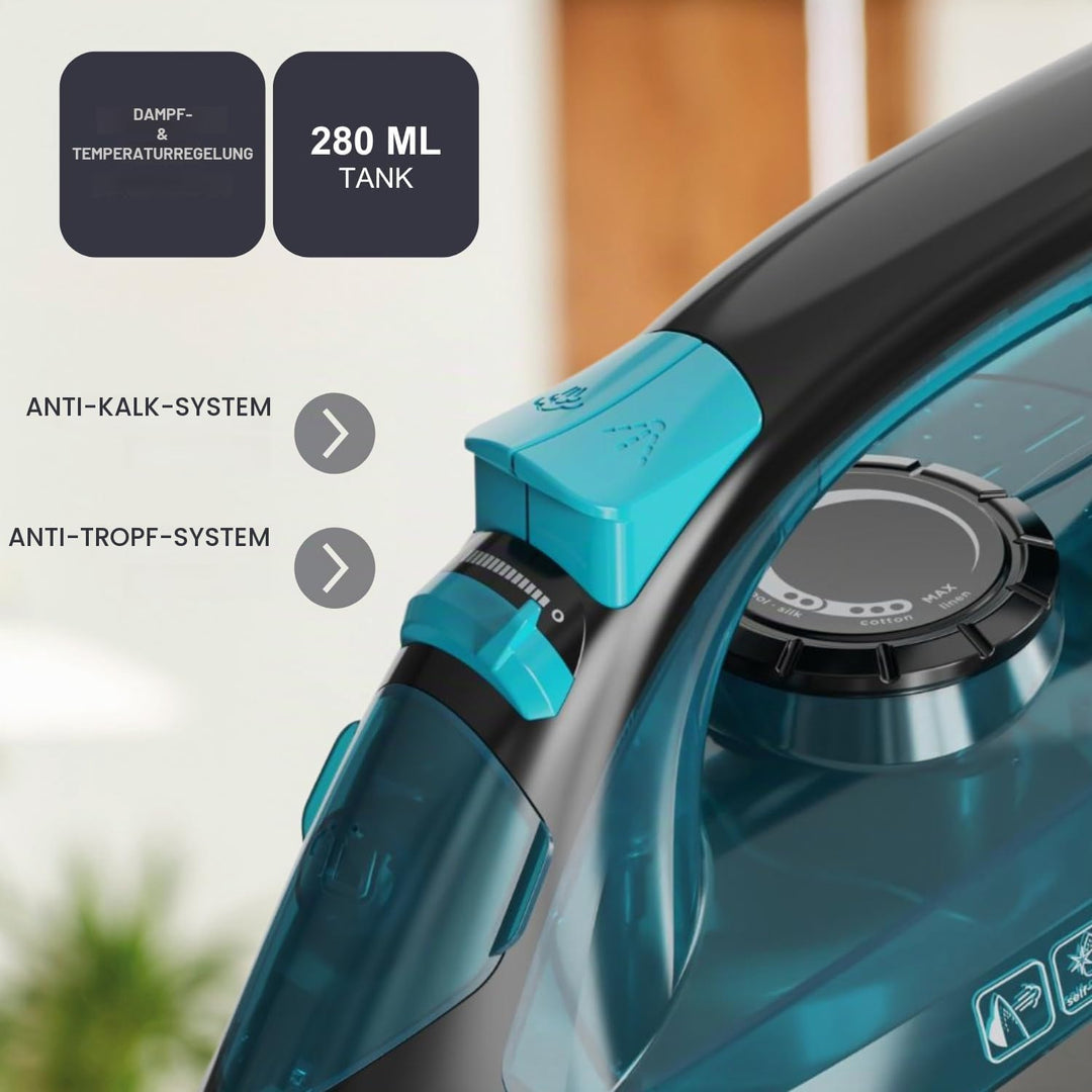 Black+Decker - Dampfbügeleisen 2200W | Dauerdampf 30g/min | Dampfstoss 120g/min | Edelstahlsohle | A