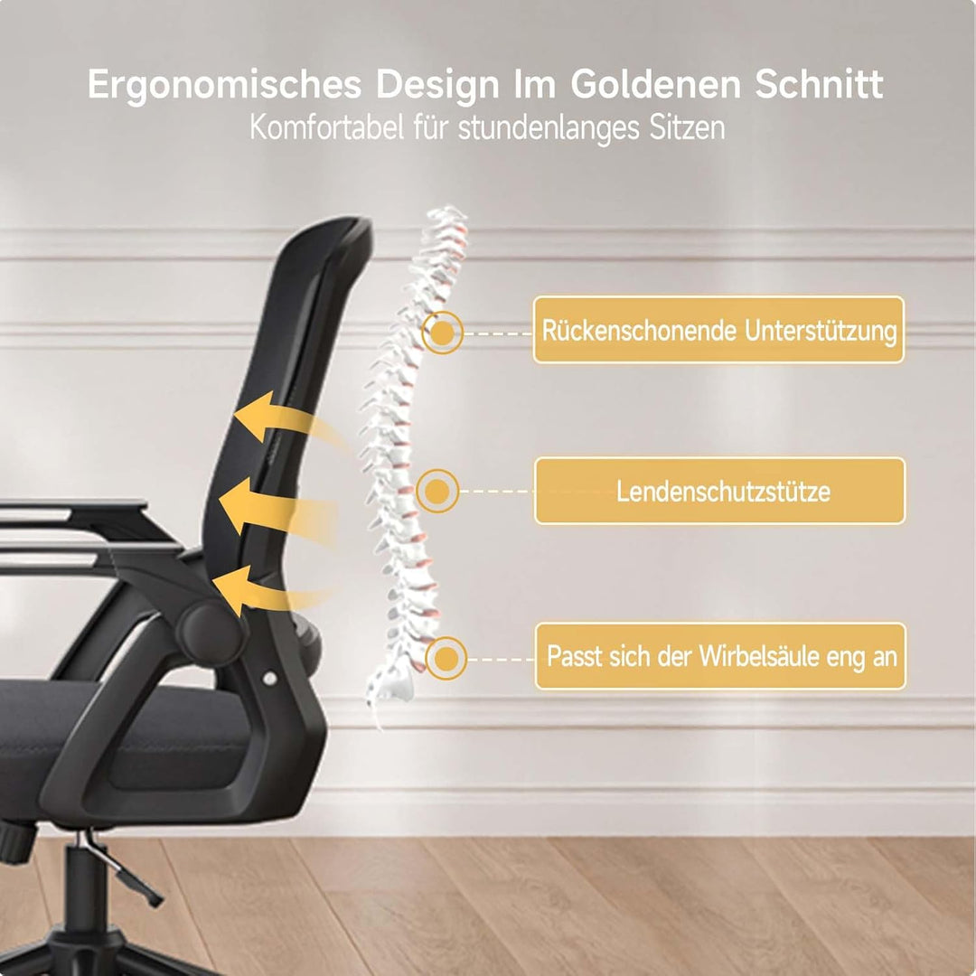 naspaluro Bürostuhl mit Hochklappbare Armlehnen, Schreibtischstuhl Ergonomisch, Drehstuhl mit Netzbe