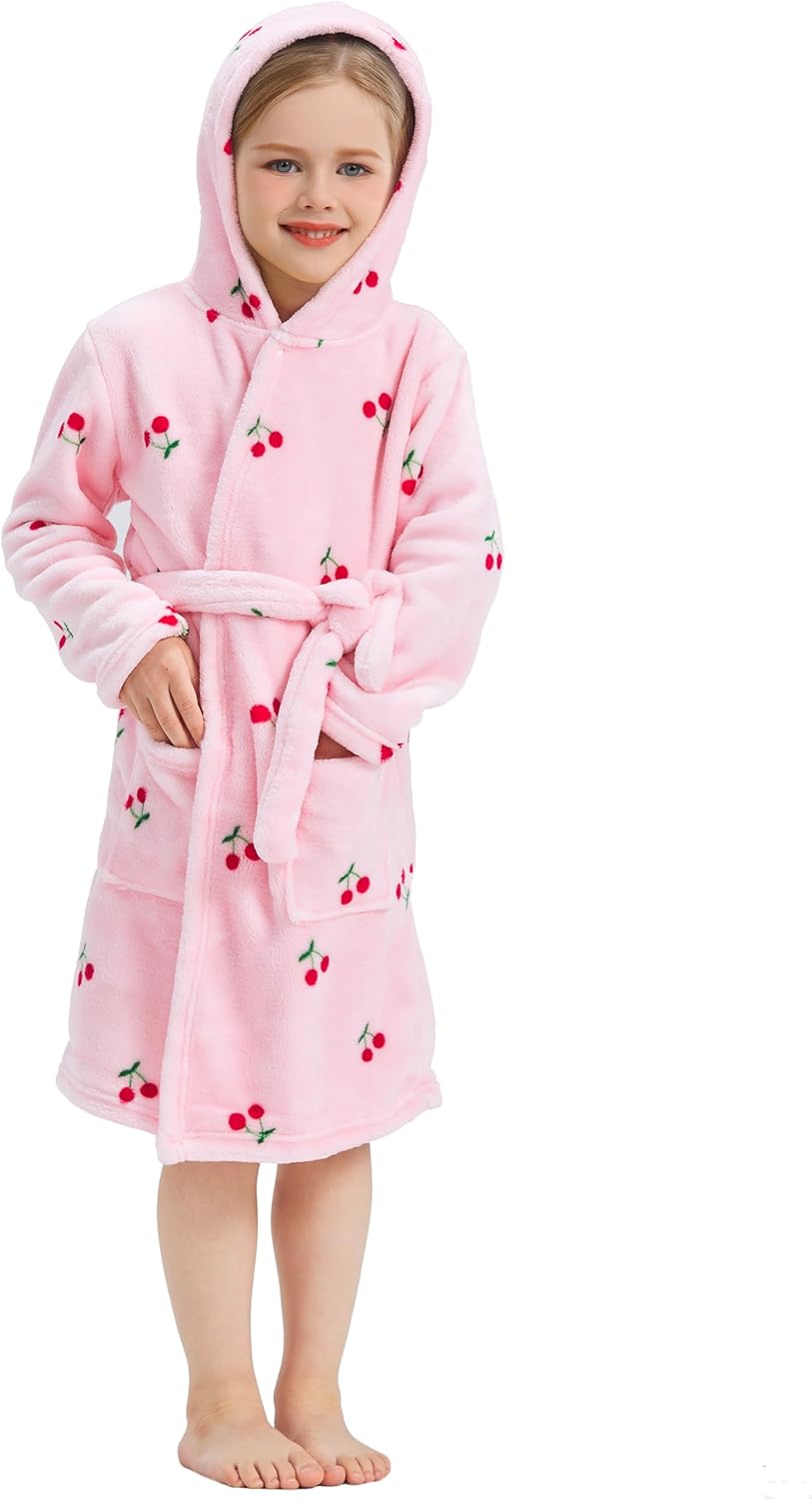 XINNE Unisex Baby Korallen Fleece mit Kapuze Morgenmantel Bademantel Jungen Mädchen Kleinkinder Pyja