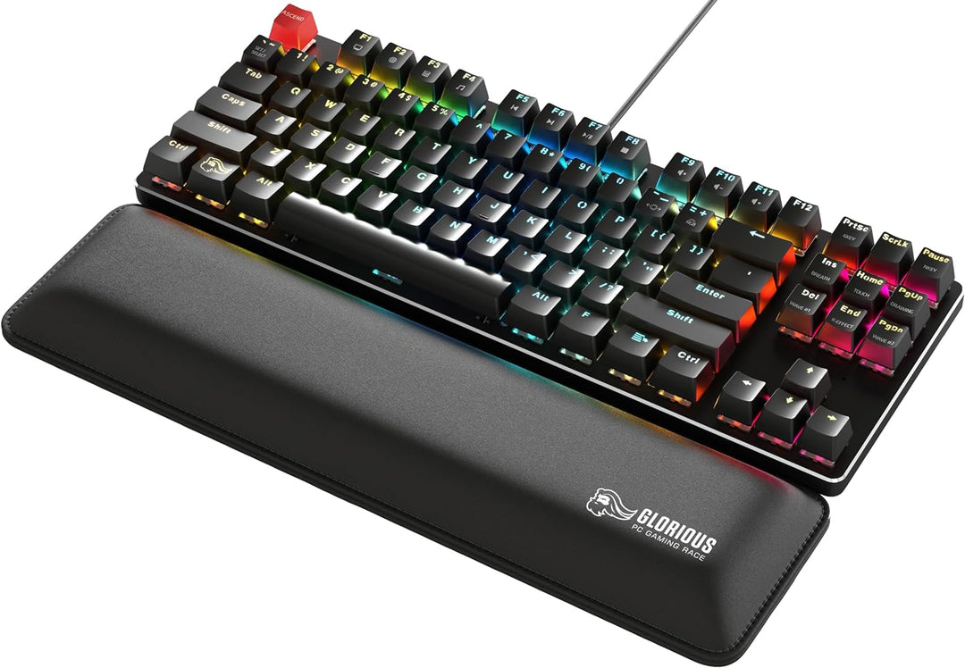 Glorious Gaming Padded Keyboard Wrist Rest (TKL, 25 mm stark) - gesteppte Ränder, glatte Stoffoberfl