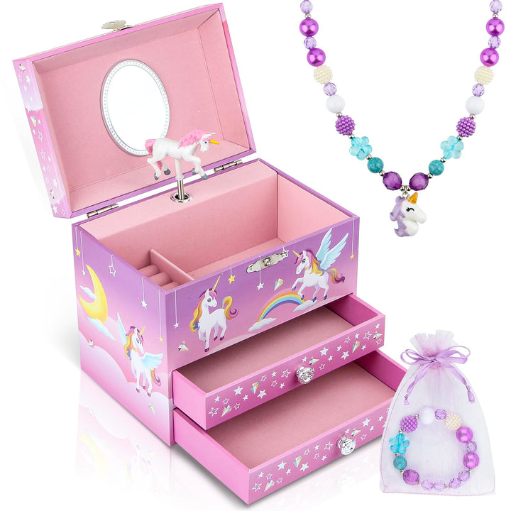 Einhorn Schmuckkästchen für Mädchen, Musikalische Schmuckschatulle (Pink Pony) Regenbogen Pony, Rege