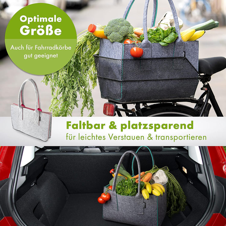 Shopper Filztasche Premium, grosse Einkaufs-Tasche mit Henkel, Einkaufskorb, faltbare Kaminholztasch