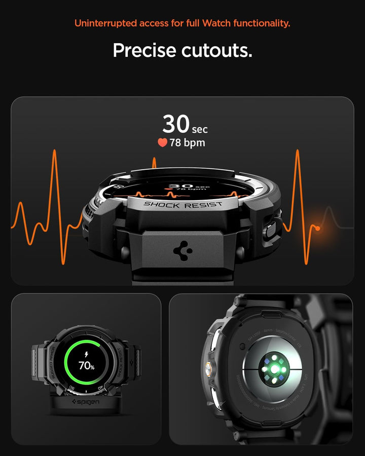 Spigen Rugged Armor Pro Hülle mit Band für Samsung Galaxy Watch 8 Classic | TPU-Unibody-Hülle mit Ar
