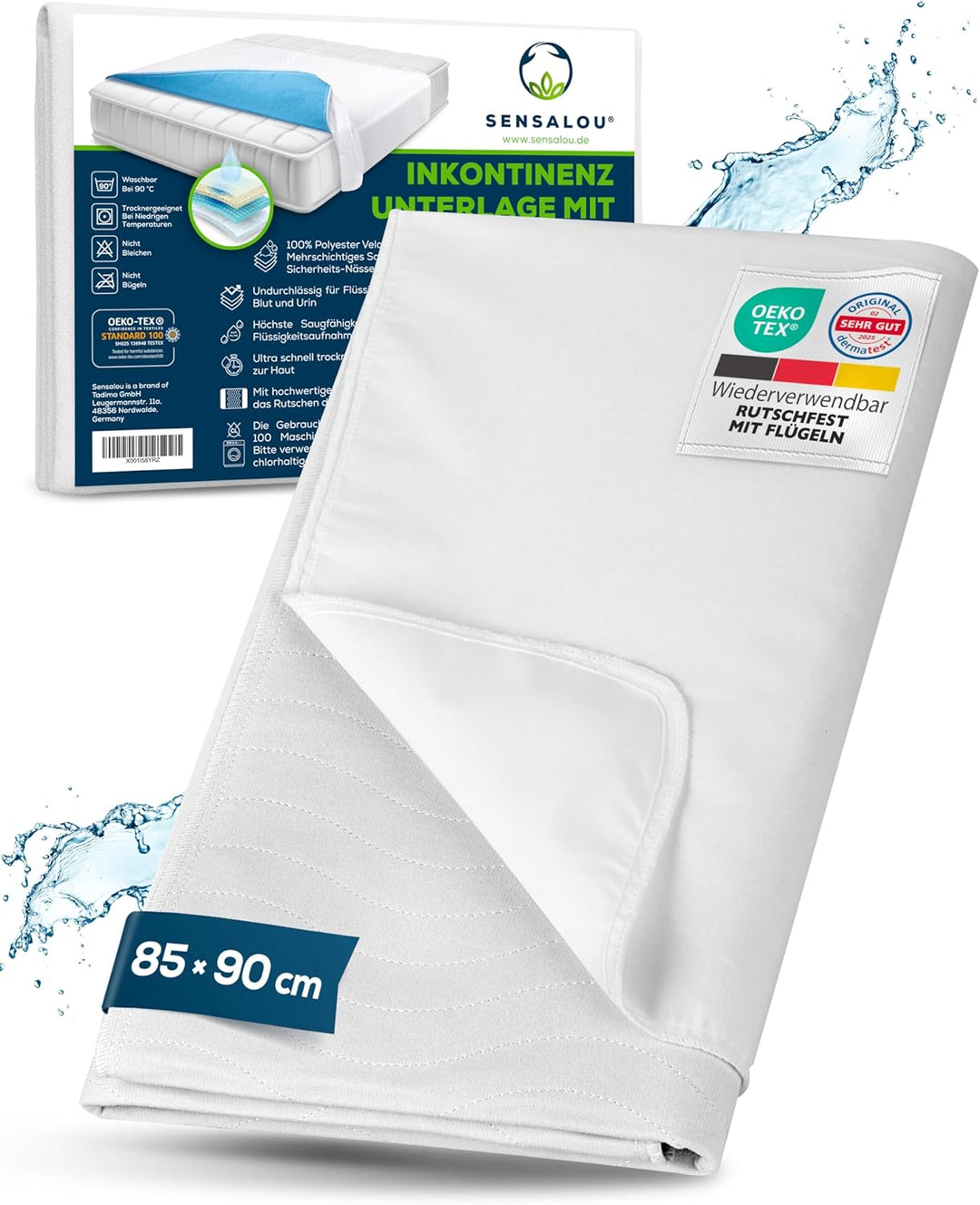 Sensalou 2 Stück Wasserdichte Inkontinenzauflage mit Flügeln 85x90 cm - Stecklaken Baby Kinder Bett