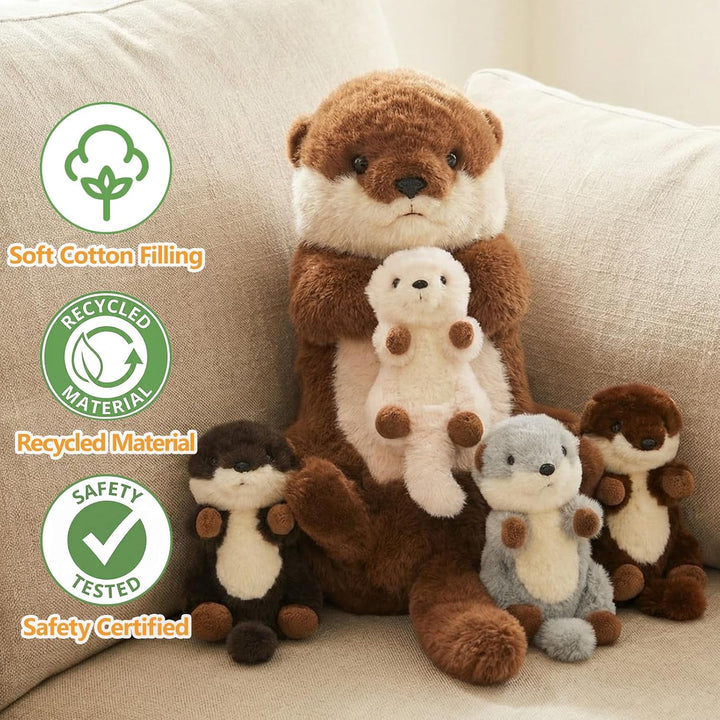 OUOZZZ Otter Kuscheltier, Weiches Otter Plüschtier mit 4 Babys im Bauch - Schlafkissen Otter Geschen