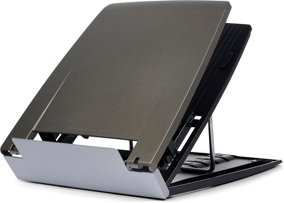 BakkerElkhuizen Ergo-Q 330, Mobiler Laptopständer mit Dokumentenhalter, klappbar, 6 Höhen, Grau/Silb