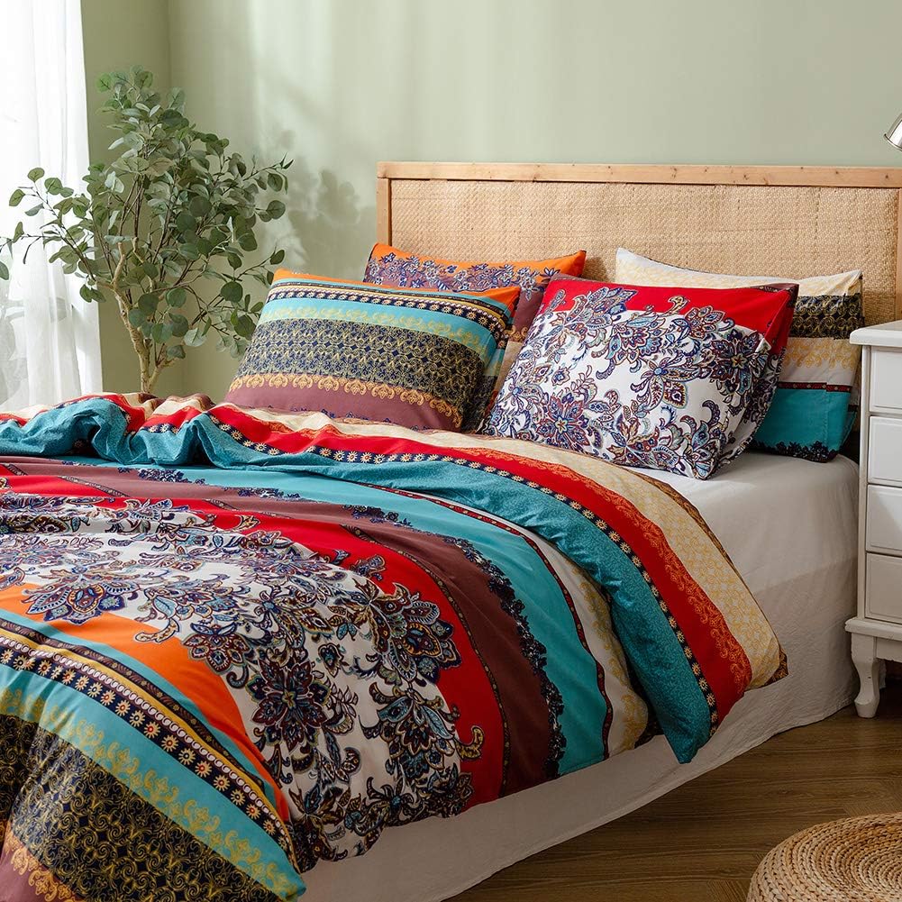 Freyamy Bohemian Bettwäsche 135x200cm 2teilig Boho Indischen Mandala Bettwaren-Sets Bunt Vintage Exo