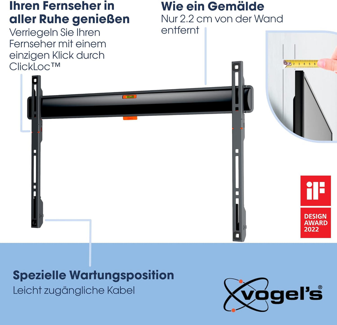 Vogel's Comfort TVM 3605 Hochwertige Flache TV-Wandhalterung für 40-100 Zoll Fernseher | Bis 75 kg |