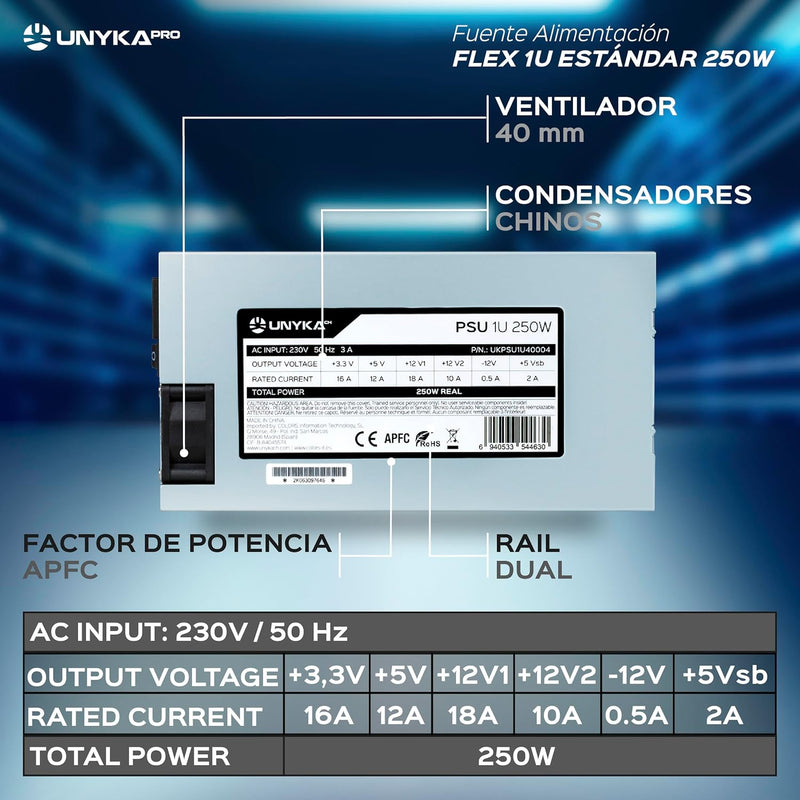 UNYKACH Netzteil Flex 1U STADAR 250W Ideal für 19" Rackbox 1U