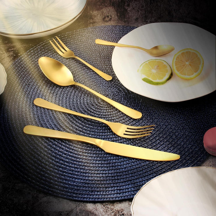 Besteck Set für 6 Personen Goldenes,30 teilig Titanium Gold Essbesteck Set inkl. Messer,Gabel,Löffel