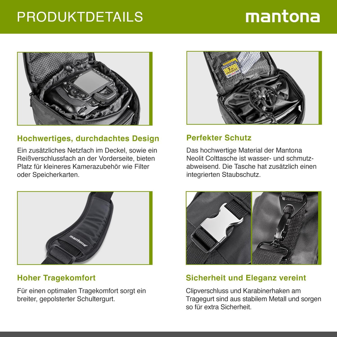 Mantona Colt Kameratasche - Universaltasche inkl. Schnellzugriff, Staubschutz, Tragegurt und Zubehör