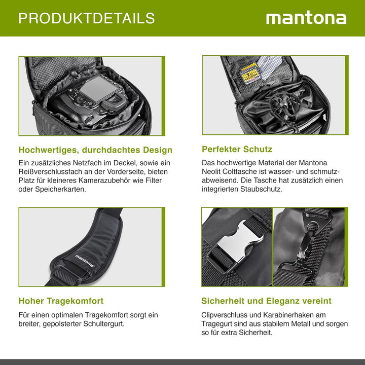 Mantona Colt Kameratasche - Universaltasche inkl. Schnellzugriff, Staubschutz, Tragegurt und Zubehör