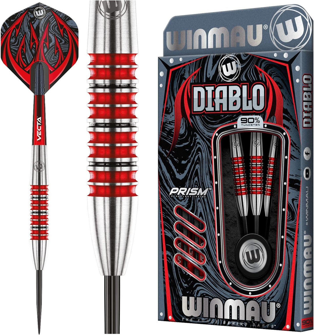WINMAU Diablo Profi Stahlspitze Wolfram Dartpfeile mit Flüge und Stiele (Wellen) 26g Torpedo, 26g To