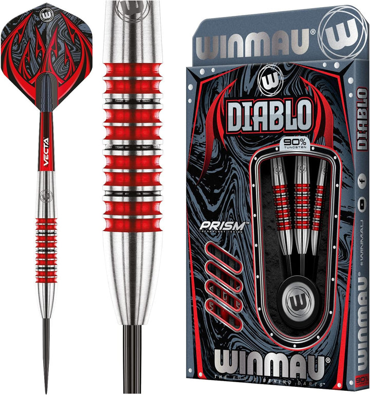 WINMAU Diablo Profi Stahlspitze Wolfram Dartpfeile mit Flüge und Stiele (Wellen) 26g Torpedo, 26g To