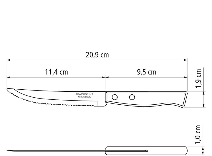 Tramontina 22299/011 Steakbesteck-Set, 14-teilig mit Naturholzgriffen 2- beziehungsweise, 3-Fach ver