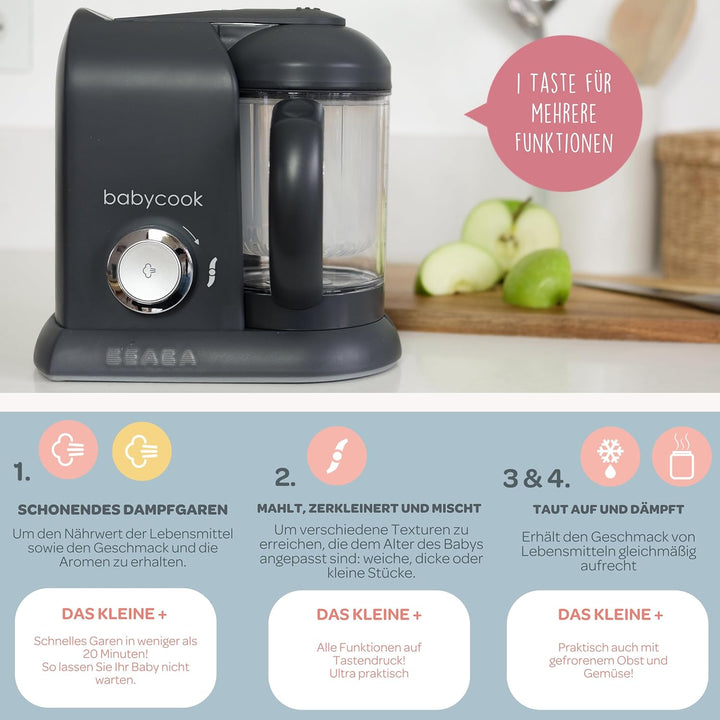 BÉABA - Babycook Solo - 4 in 1 Babynahrungszubereiter - Schonender Dampfgarer - Schnelles Dampfgaren