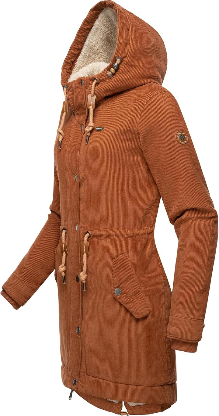 Ragwear Damen Winterjacke Wintermantel Cord-Mantel mit Kapuze Canny Corduroy XS-6XL 4XL Brown, 4XL B