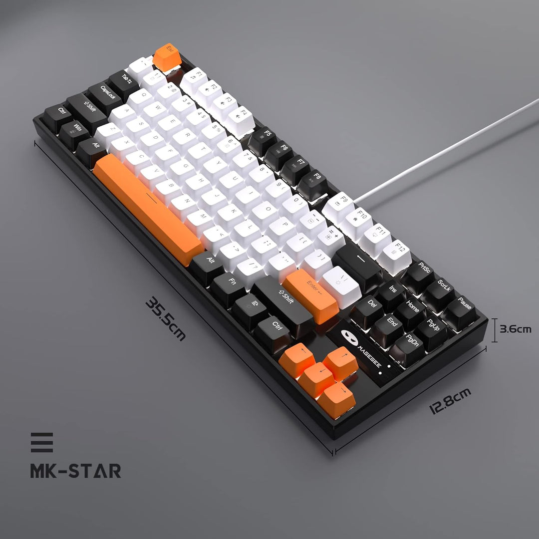 MageGee 75% Mechanische Gaming-Tastatur mit gelbem Schalter, LED-weisse Hintergrundbeleuchtung, 87 T