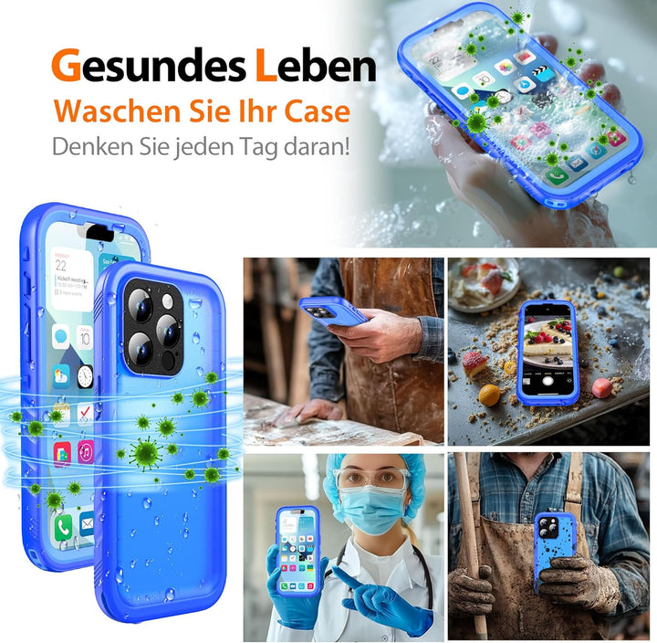 Cozycase für iPhone 15 Pro wasserdichte Outdoor Hülle Blau - 360 Grad Panzerhülle Stossfest Komplett