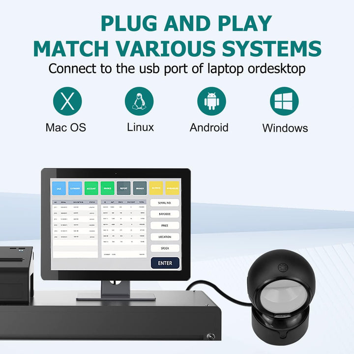 NetumScan omnidirektionaler Desktop Barcode Scanner, freihändiger kabelgebundener USB-QR-Barcode-Les