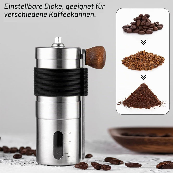 Kaffeemühle Manuell, Keramikmahlwerk Verstellbarer Mahlgradeinstellung 304 Edelstahl, Mini Hand Kaff