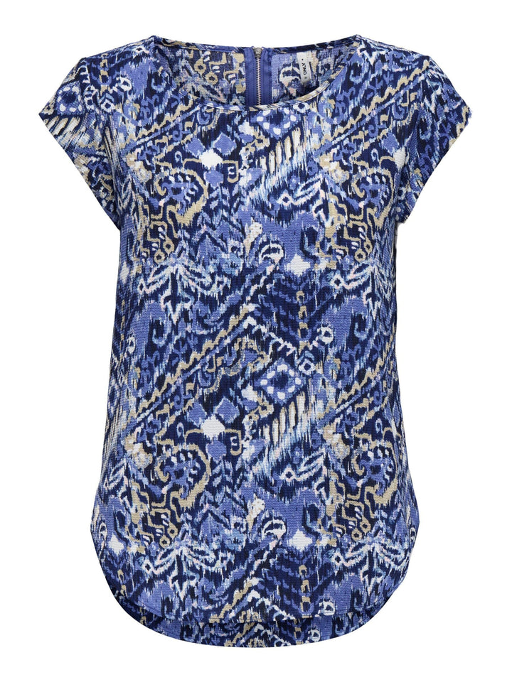 ONLY Damen Onlvic S/S Solid AOP Top Ptm T-Shirt, Blusenshirt, Kurzarm 36 Amparo Blue, 36 Amparo Blue