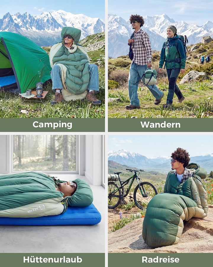 ATEPA Premium RDS Daunen Schlafsack ISO-Zertifiziert, 700FP Entendaune Extra Breit für Kaltes Wetter